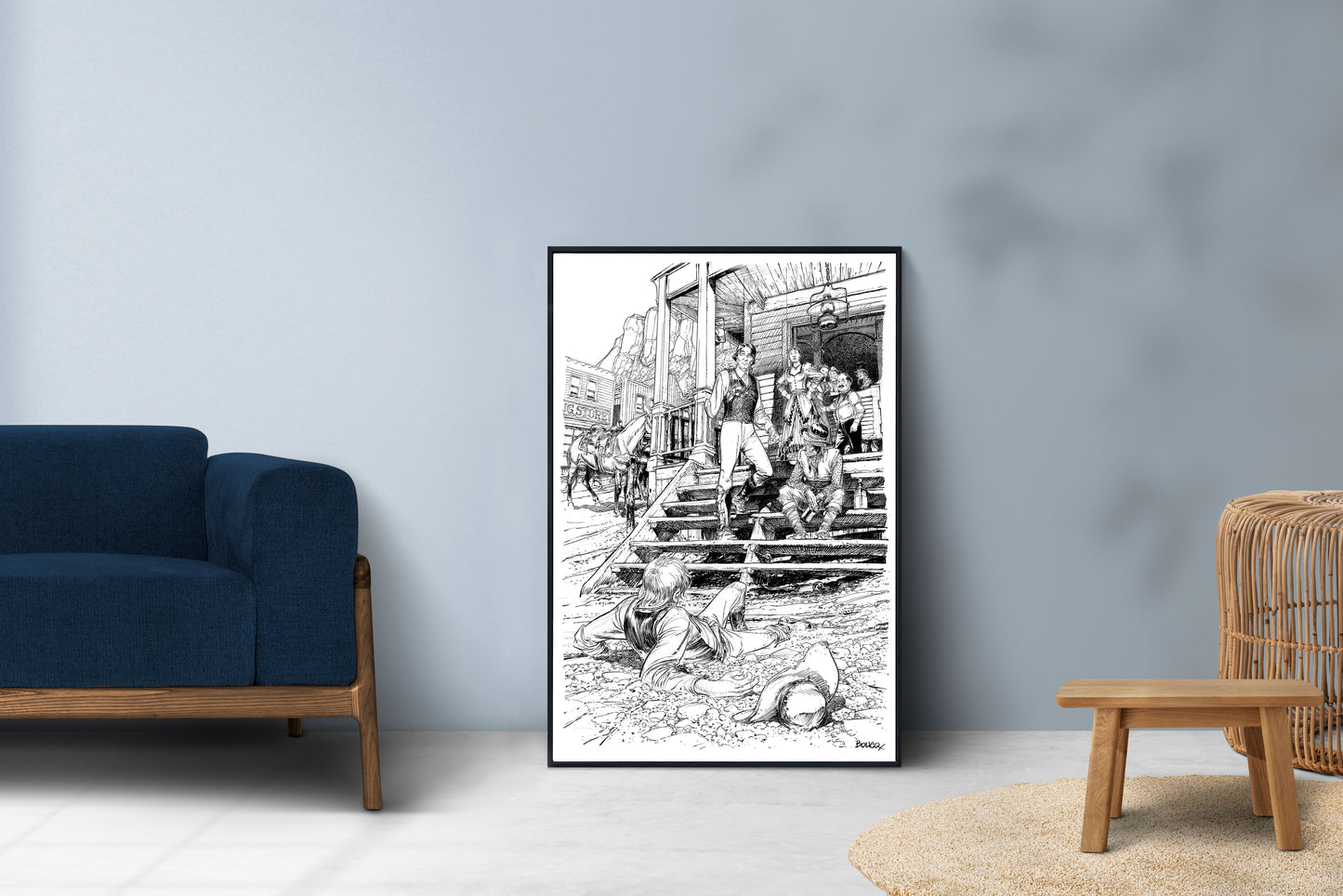 Bouncer Rixe de Bar, reproduction N&B format avec cadre